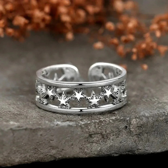 Minimalist 925 Sterling Silver Star Ring Band Chunky Silver Star Vintage Ring - Picture 1 of 5